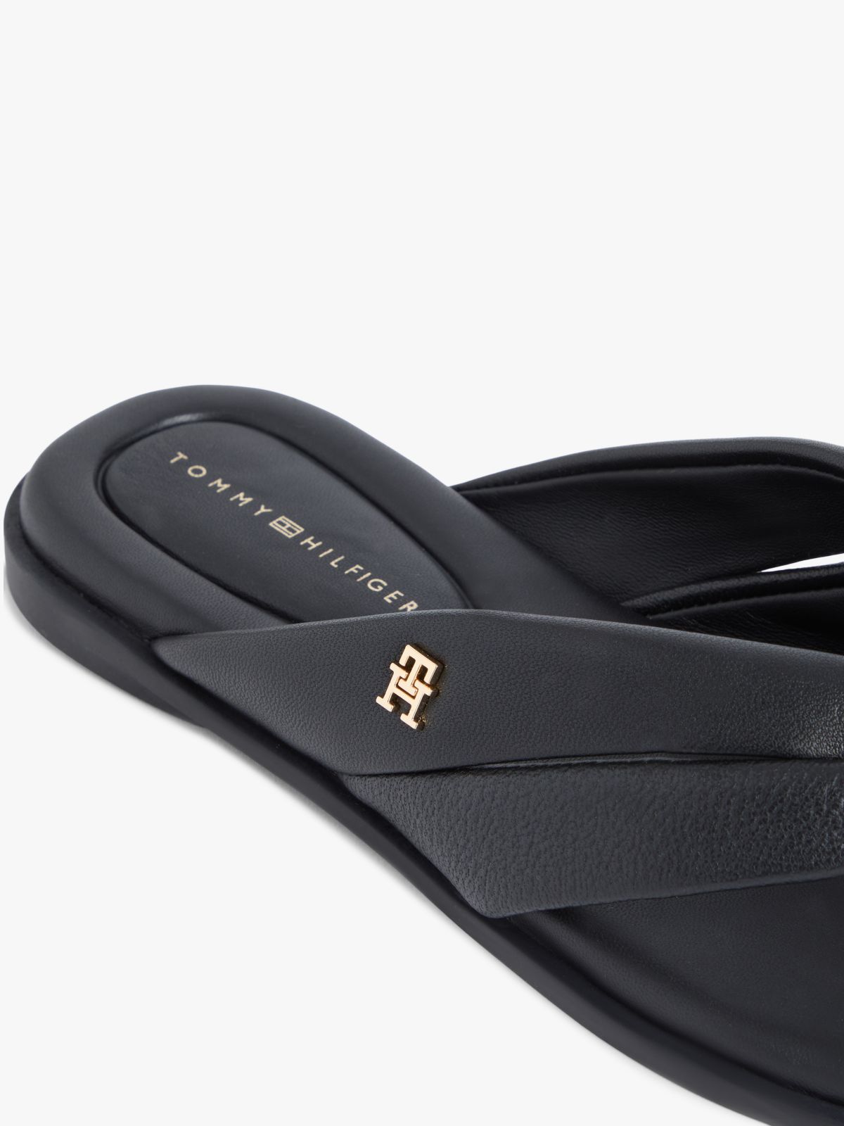 Leather Toe Post Flat Sandals — Black