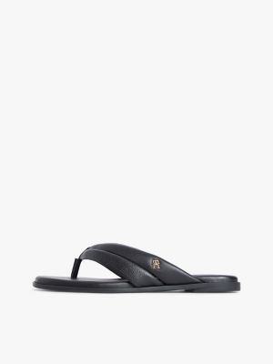 sandalias planas de dedo en piel negro de mujeres tommy hilfiger