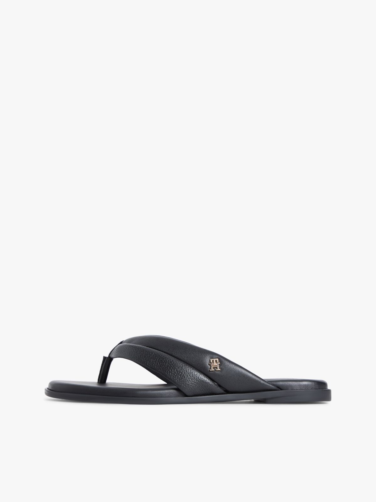 Leather Toe Post Flat Sandals — Black