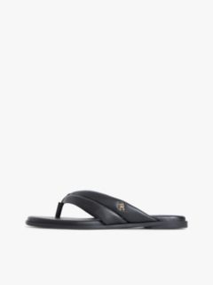 Leather Toe Post Flat Sandals — Black 7