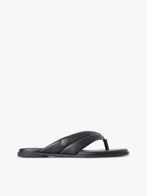 sandalias planas de dedo en piel black de mujeres tommy hilfiger