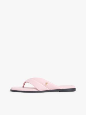 sandalias planas de dedo en piel rosa de mujeres tommy hilfiger