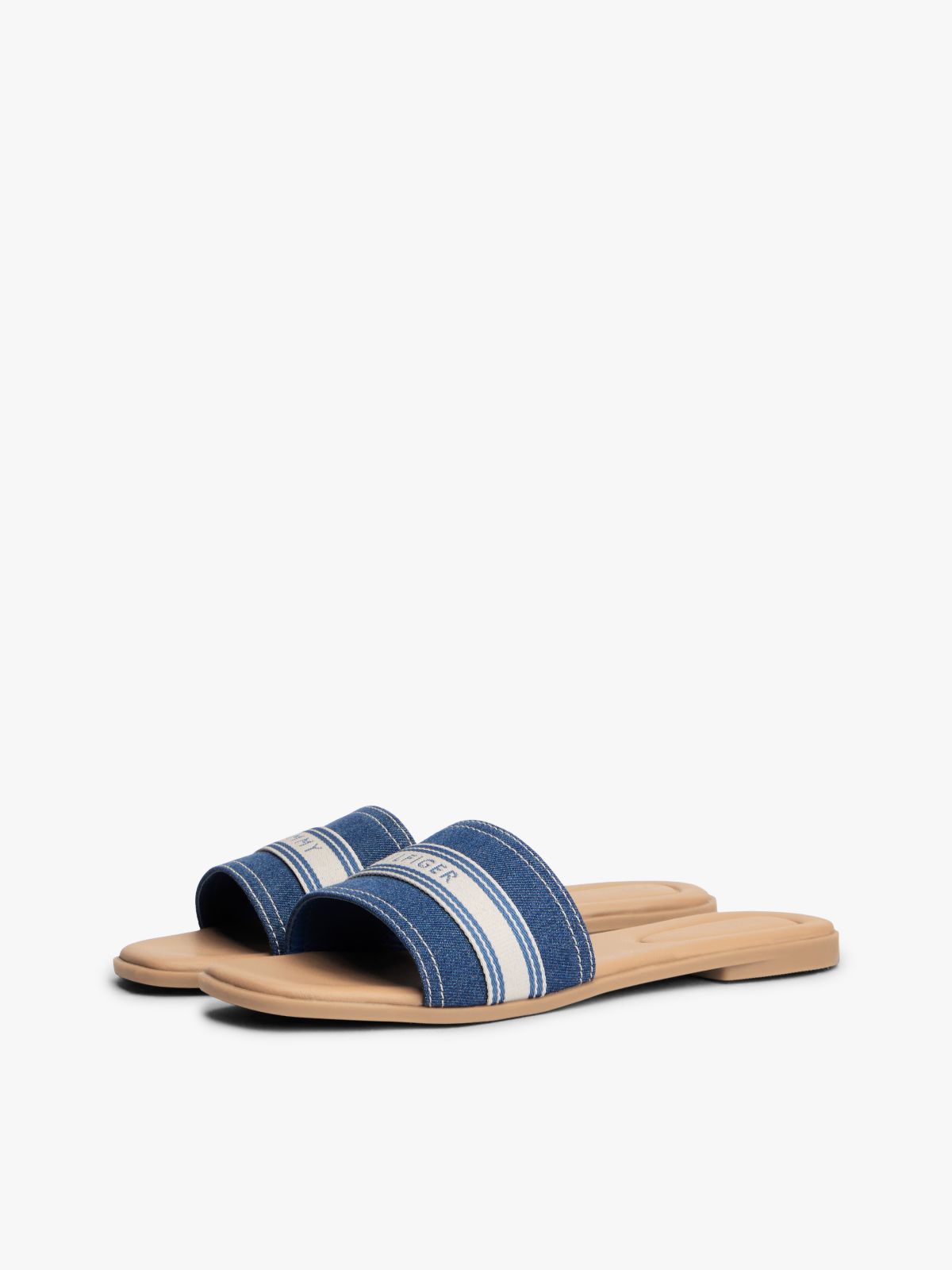 Canvas Denim Webbing Strap Mules — Blue