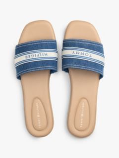 Canvas Denim Webbing Strap Mules — Blue 3