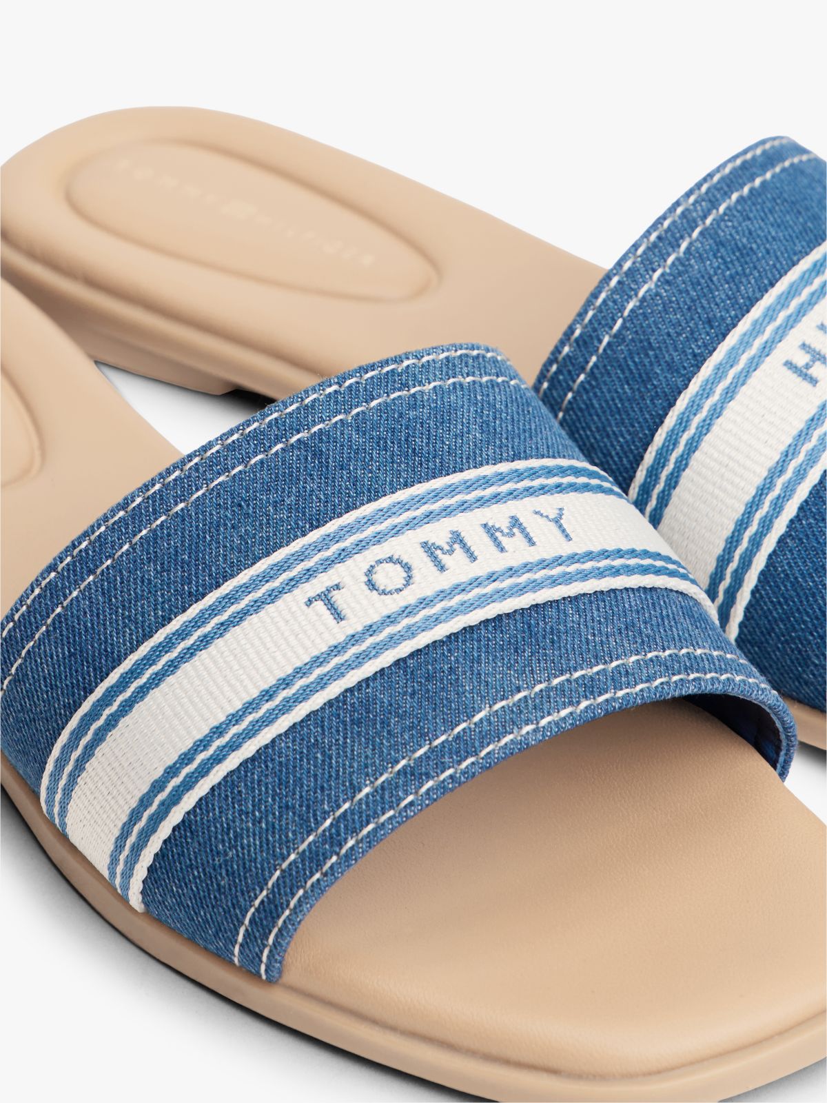 Canvas Denim Webbing Strap Mules — Blue