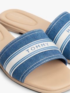 Canvas Denim Webbing Strap Mules — Blue 6