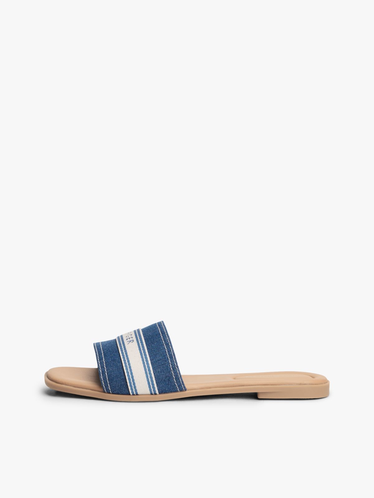 Canvas Denim Webbing Strap Mules — Blue