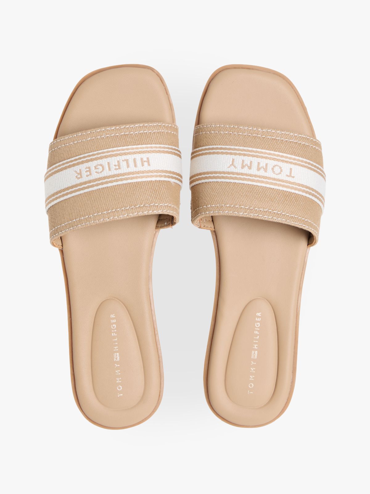 Canvas Denim Webbing Strap Mules — Khaki