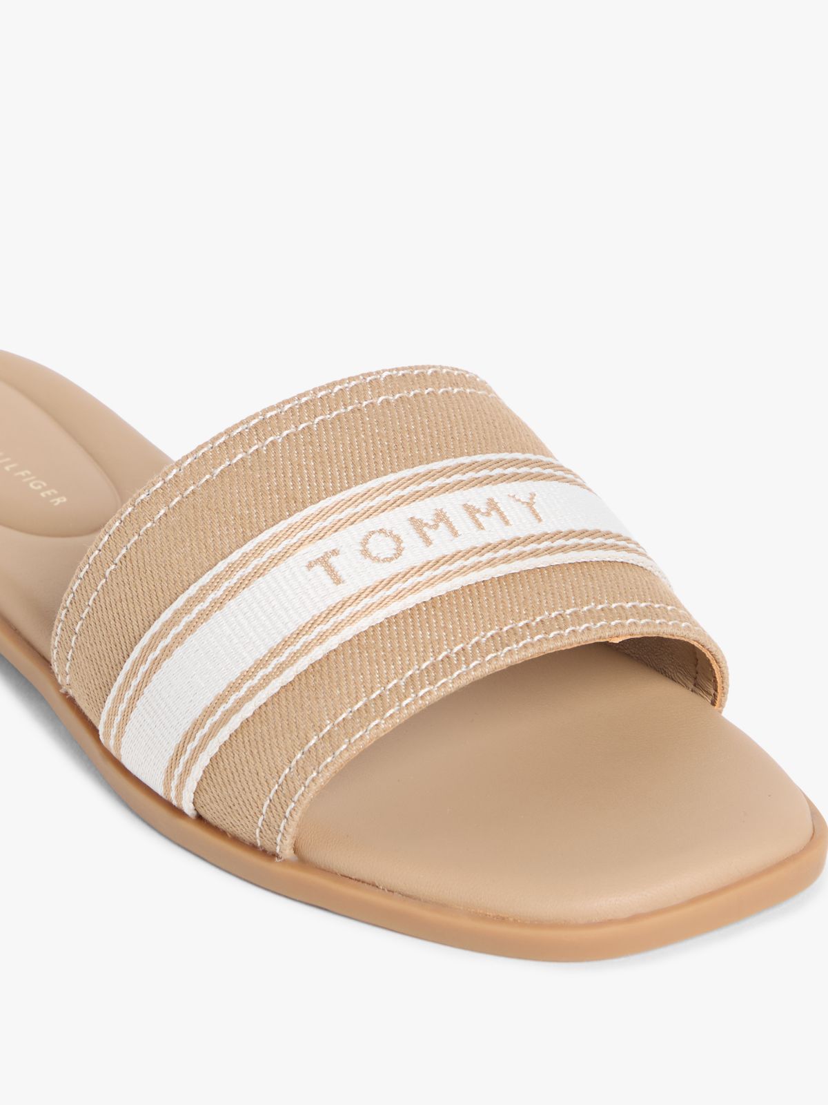 Canvas Denim Webbing Strap Mules — Khaki