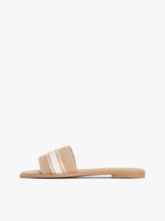 Canvas Denim Webbing Strap Mules — Khaki 7
