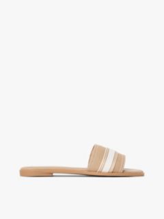 Canvas Denim Webbing Strap Mules — Khaki 1