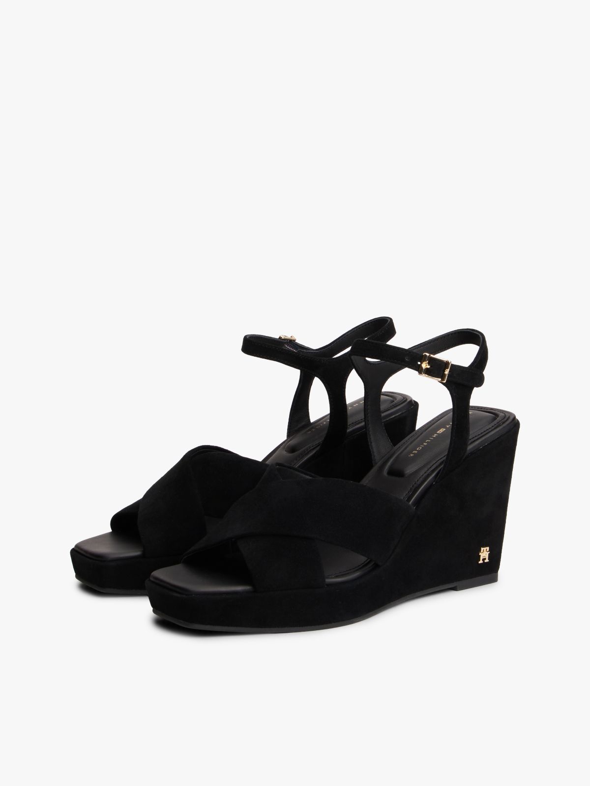 Suede High Wedge Heel Sandals — Black