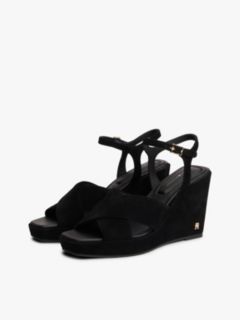 Suede High Wedge Heel Sandals — Black 2