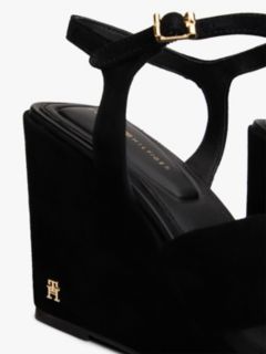Suede High Wedge Heel Sandals — Black 6