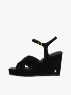 Suede High Wedge Heel Sandals — Black 7