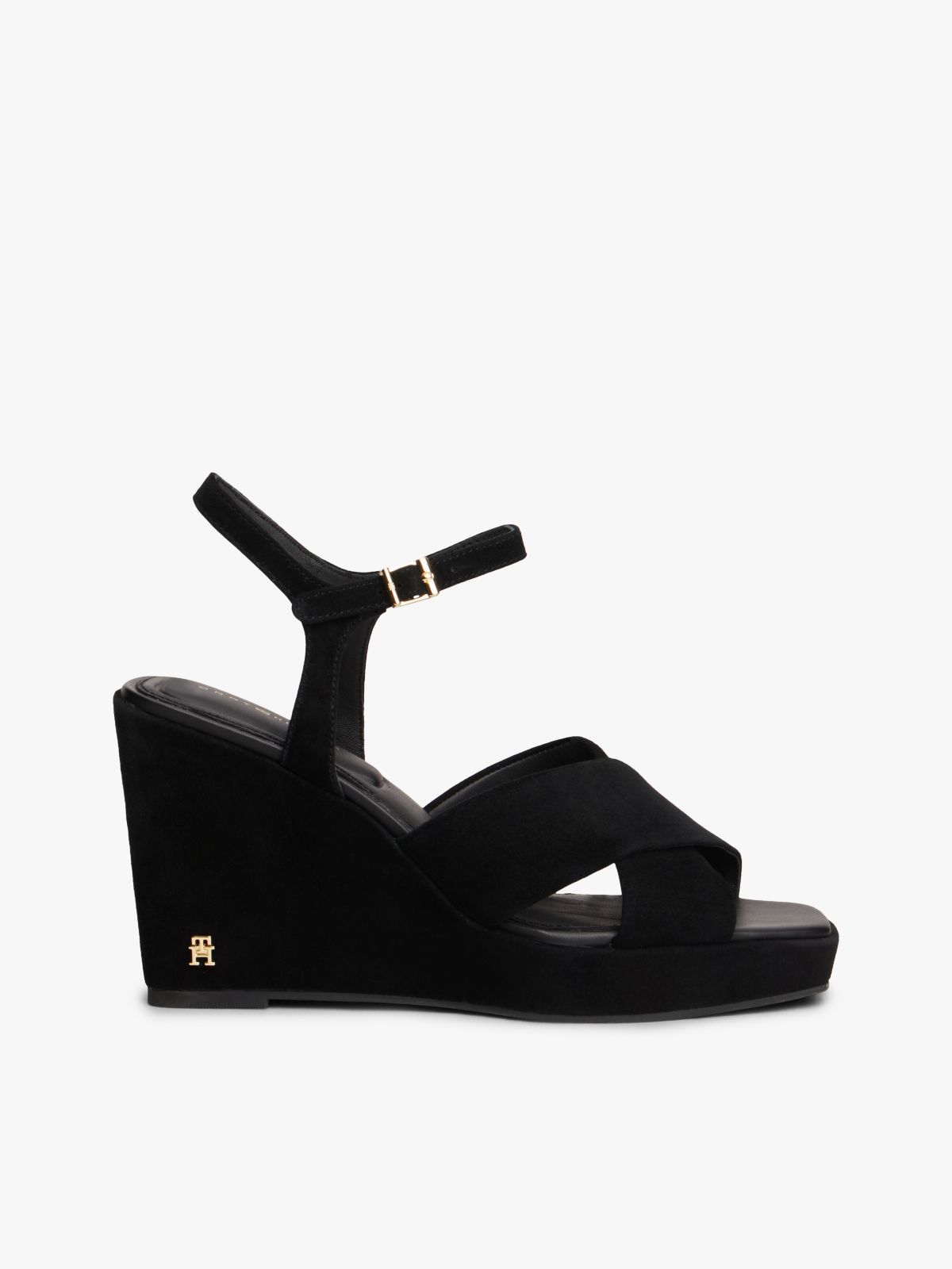 Suede High Wedge Heel Sandals — Black