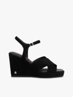 Suede High Wedge Heel Sandals — Black 1