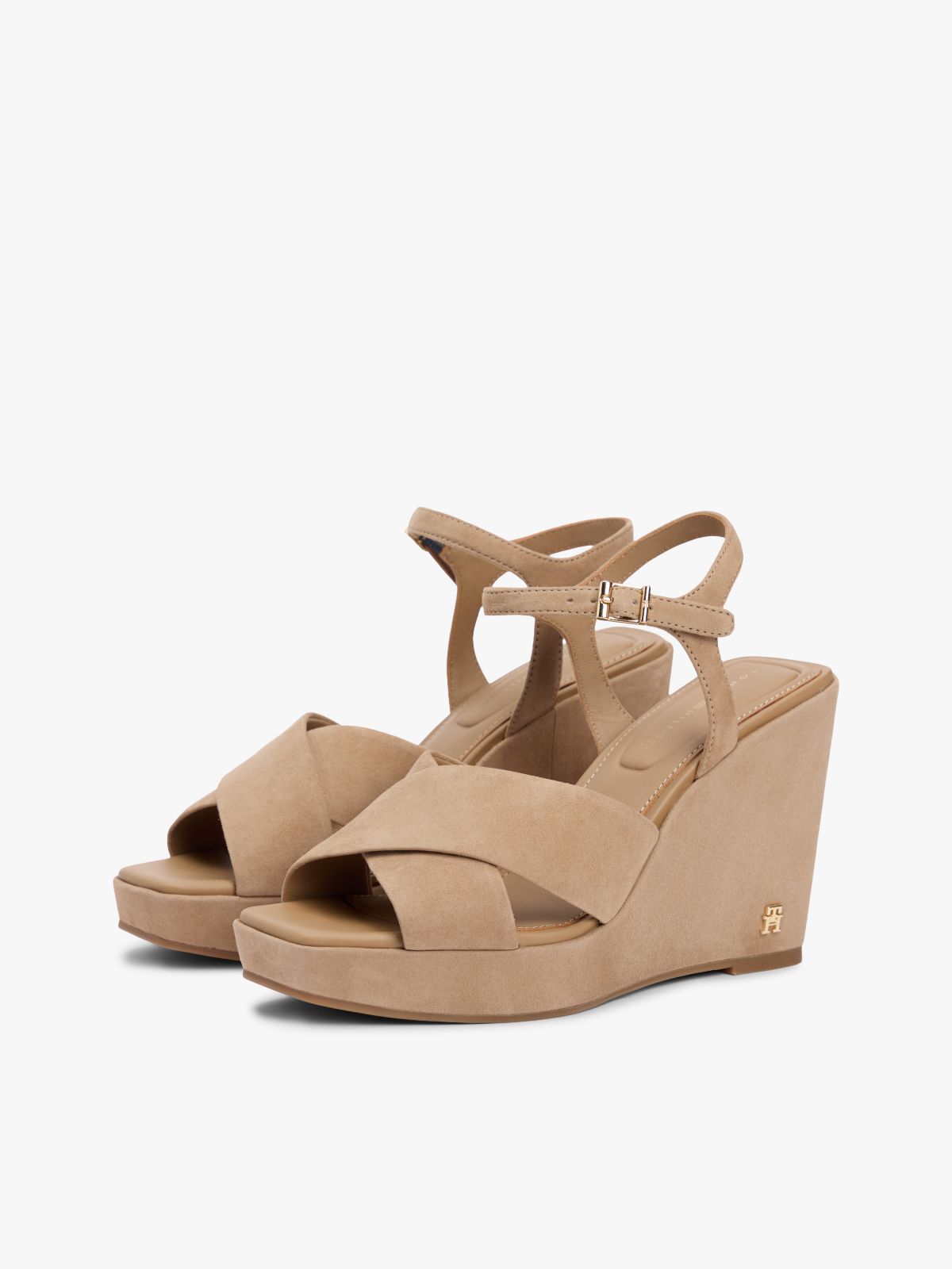 Suede High Wedge Heel Sandals — Khaki