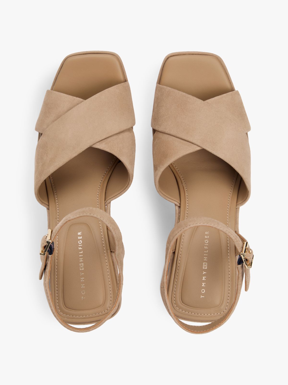 Suede High Wedge Heel Sandals — Khaki
