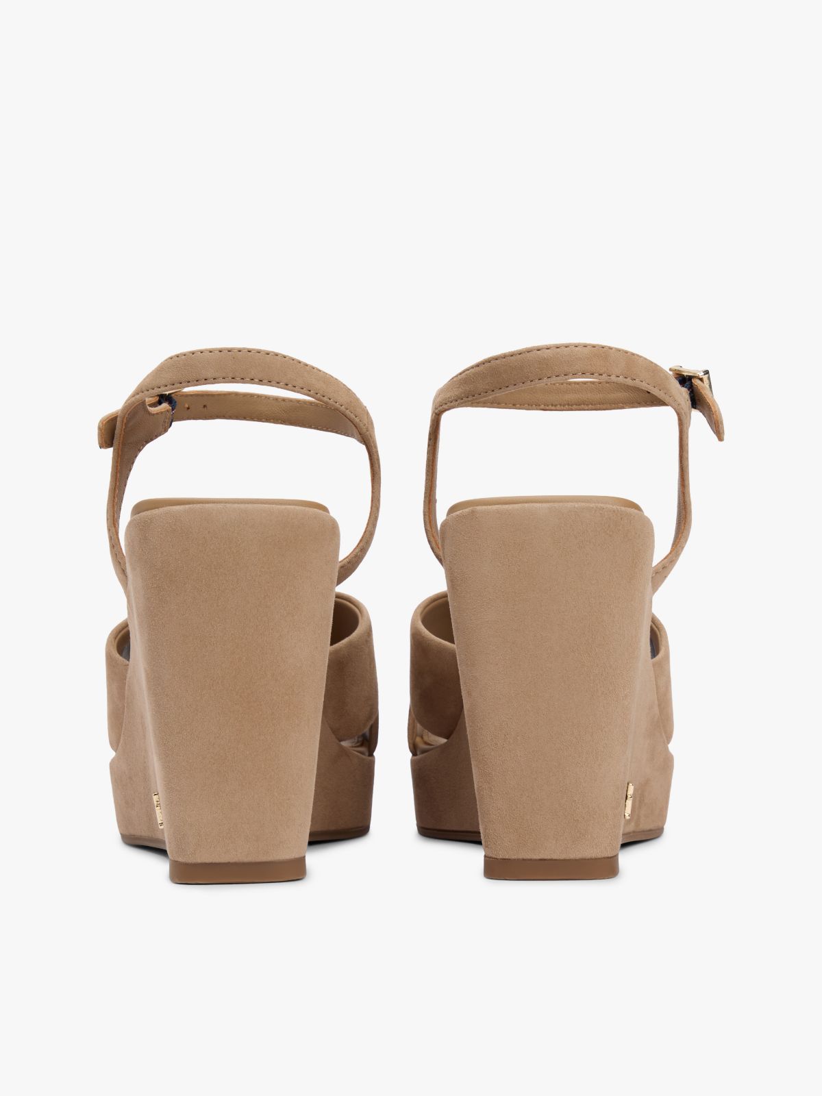 Suede High Wedge Heel Sandals — Khaki