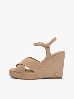 sandales en daim à talon haut compensé kaki pour femmes tommy hilfiger
