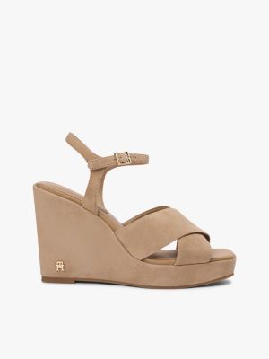sandales en daim à talon haut compensé khaki pour femmes tommy hilfiger