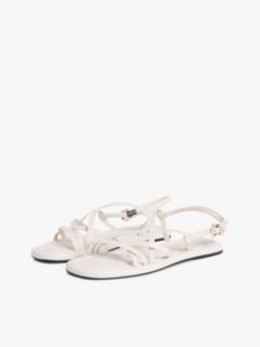 Leather Crossover Strap Flat Sandals — Beige 2