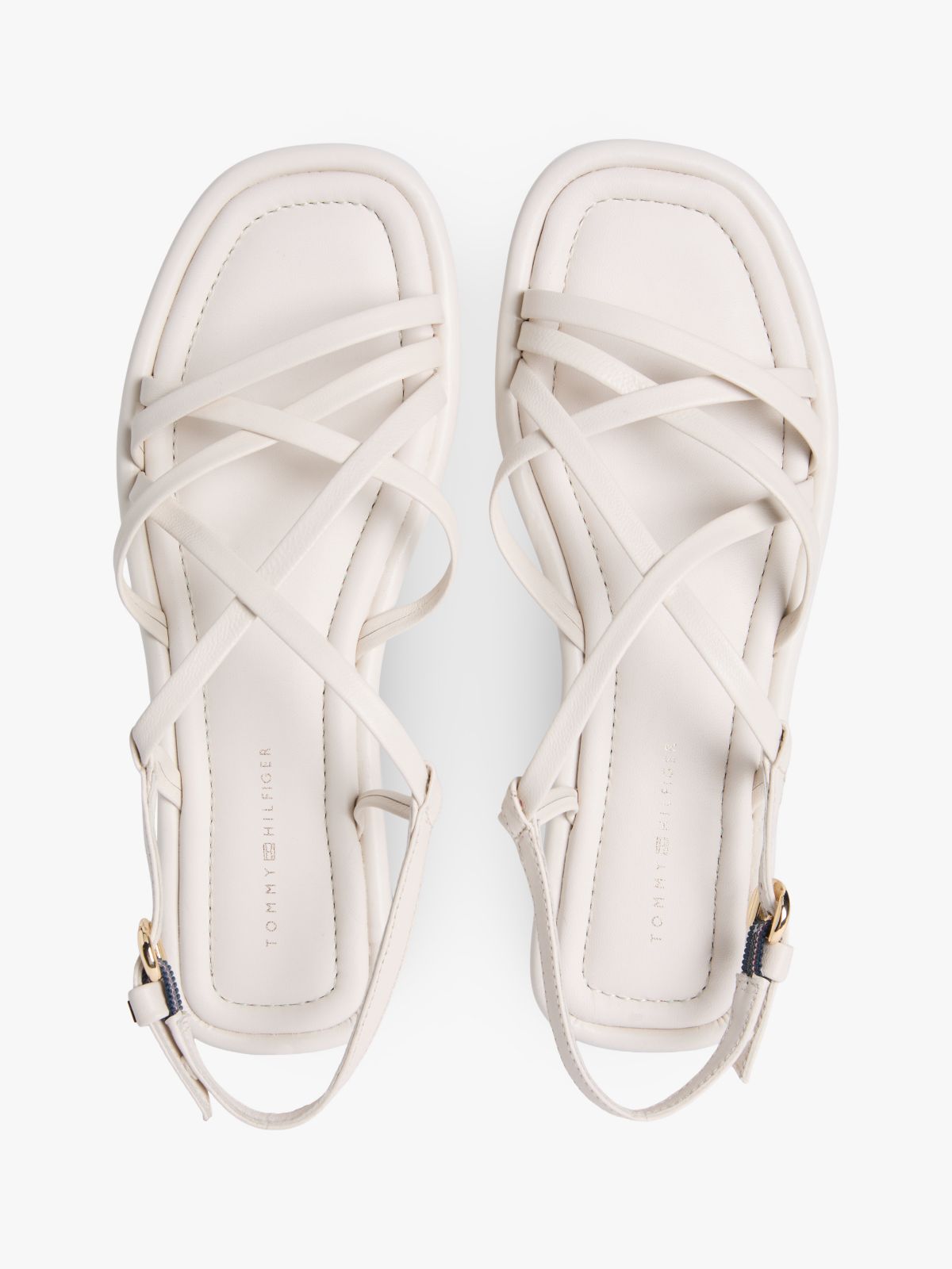Leather Crossover Strap Flat Sandals — Beige