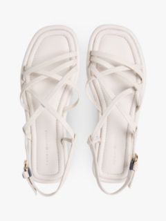 Leather Crossover Strap Flat Sandals — Beige 3