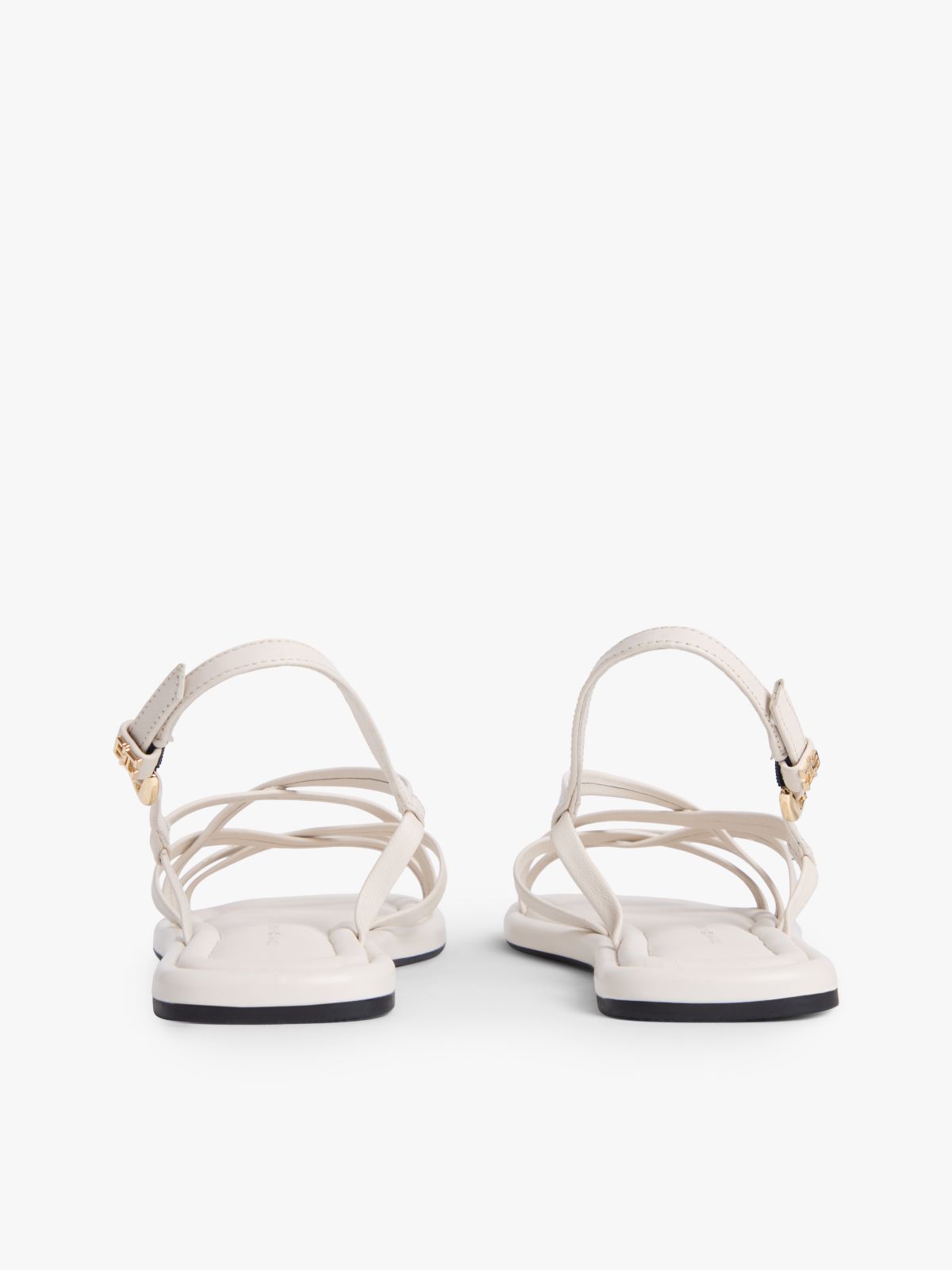 Leather Crossover Strap Flat Sandals — Beige