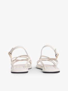 Leather Crossover Strap Flat Sandals — Beige 4