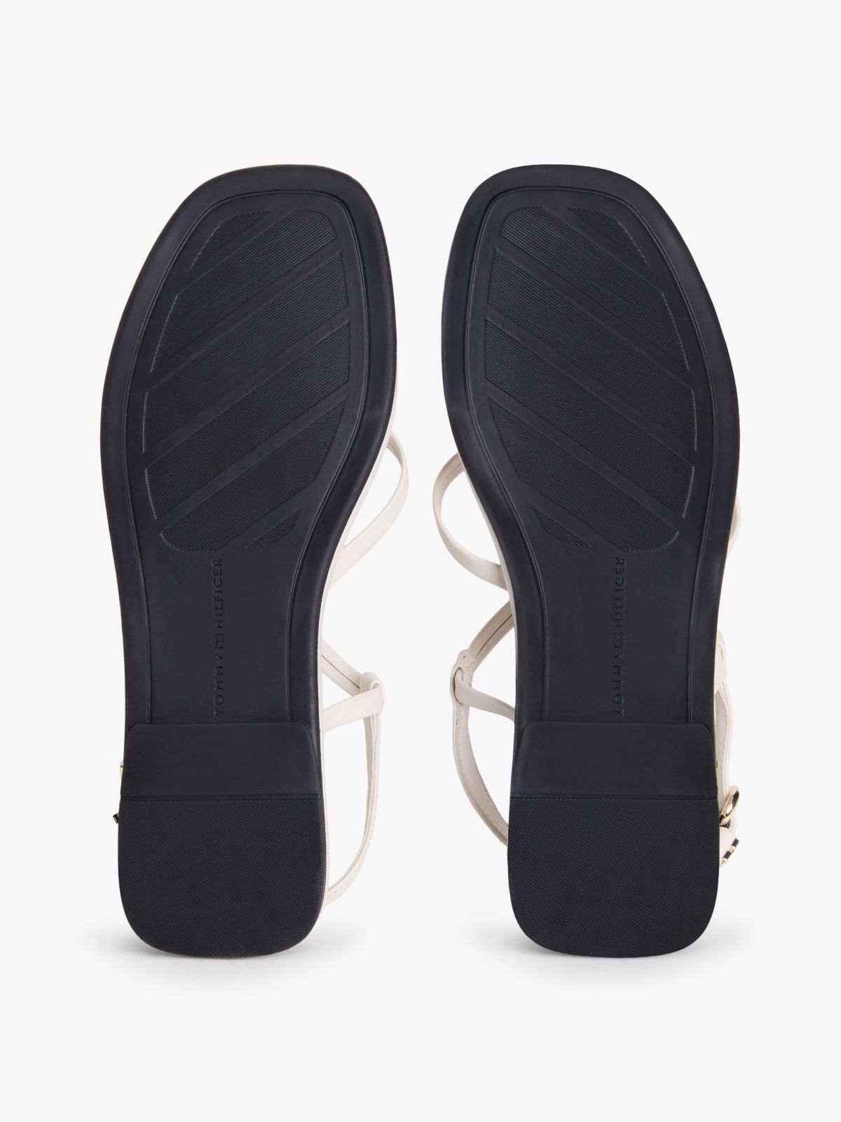 Leather Crossover Strap Flat Sandals — Beige