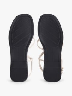 Leather Crossover Strap Flat Sandals — Beige 5