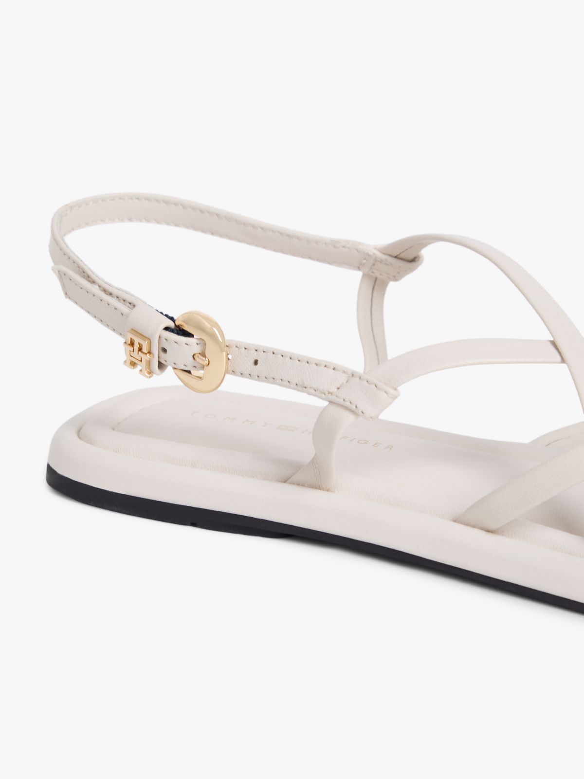 Leather Crossover Strap Flat Sandals — Beige