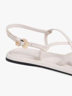 Leather Crossover Strap Flat Sandals — Beige 6