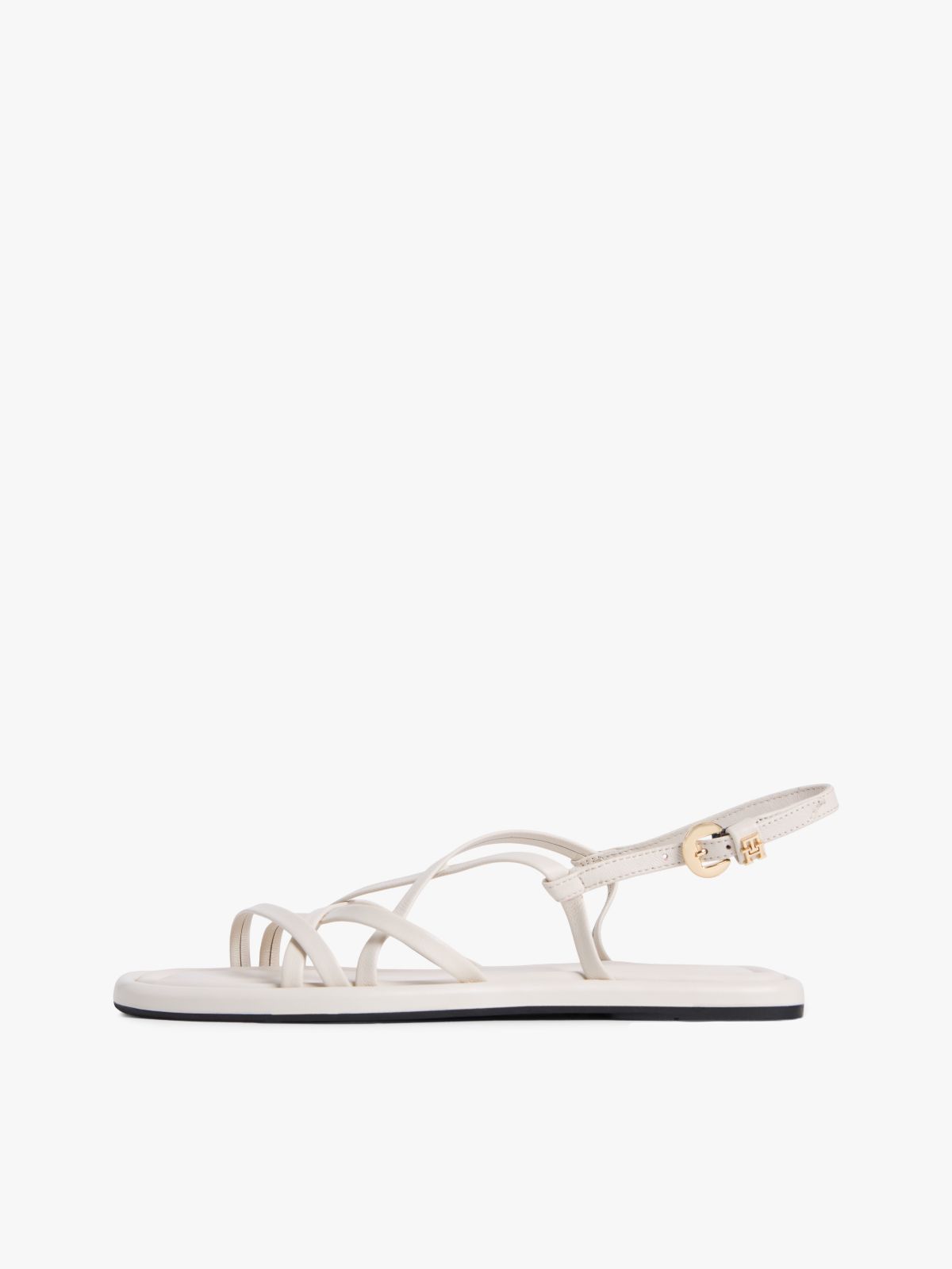 Leather Crossover Strap Flat Sandals — Beige