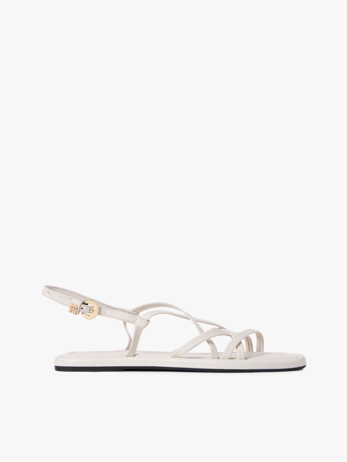 Leather Crossover Strap Flat Sandals — Beige