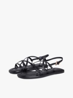 Leather Crossover Strap Flat Sandals — Black 2