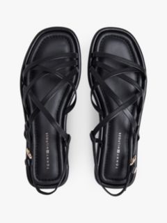 Leather Crossover Strap Flat Sandals — Black 3