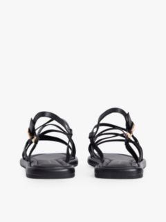 Leather Crossover Strap Flat Sandals — Black 4