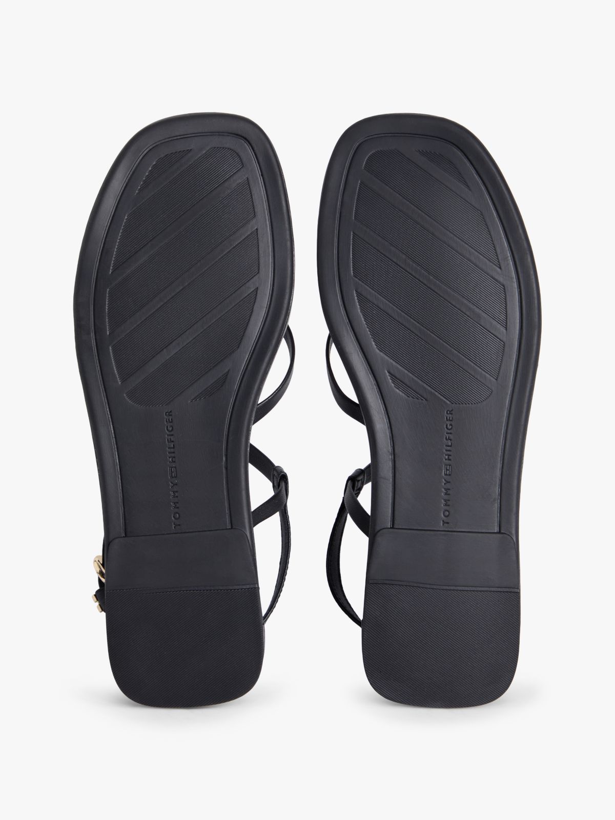 Leather Crossover Strap Flat Sandals — Black