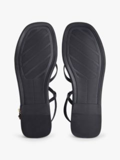 Leather Crossover Strap Flat Sandals — Black 5