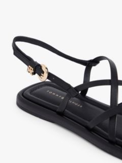 Leather Crossover Strap Flat Sandals — Black 6