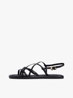 sandales plates en cuir à brides croisées noir pour femmes tommy hilfiger