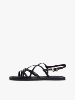 Leather Crossover Strap Flat Sandals — Black 7