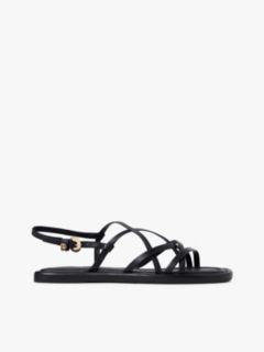 Leather Crossover Strap Flat Sandals — Black 1