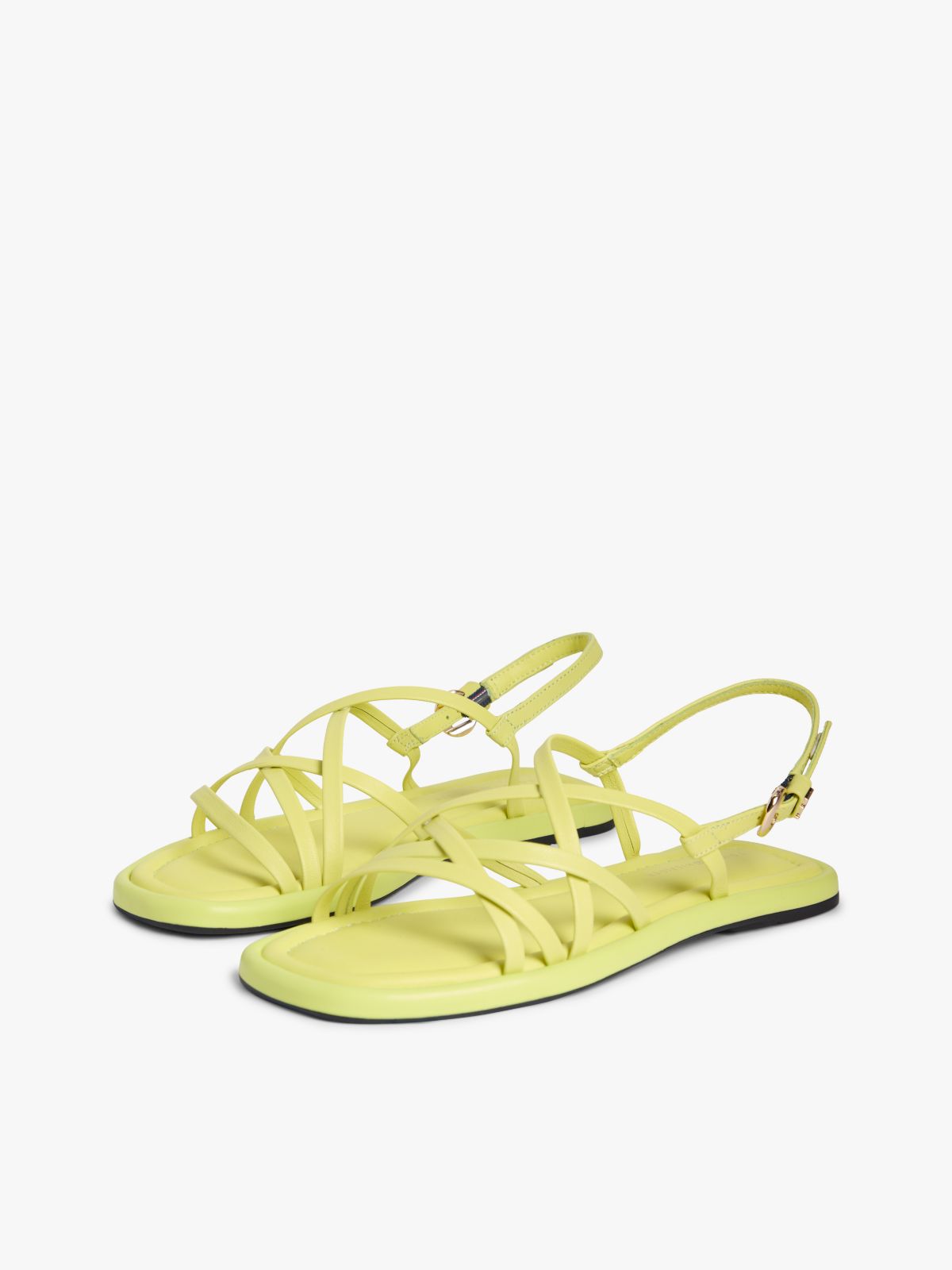 Leather Crossover Strap Flat Sandals — Green