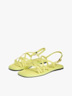 Leather Crossover Strap Flat Sandals — Green 2
