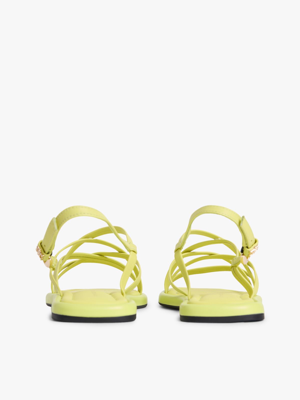 Leather Crossover Strap Flat Sandals — Green
