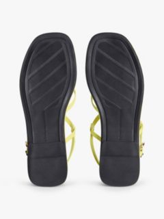 Leather Crossover Strap Flat Sandals — Green 5